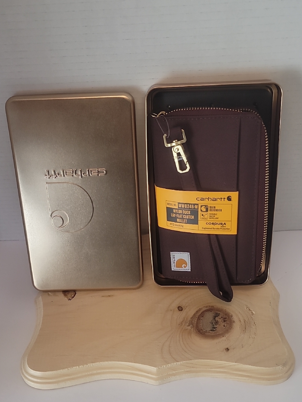 Carhartt Brown Zip Clutch Wallet with Gold Hardware